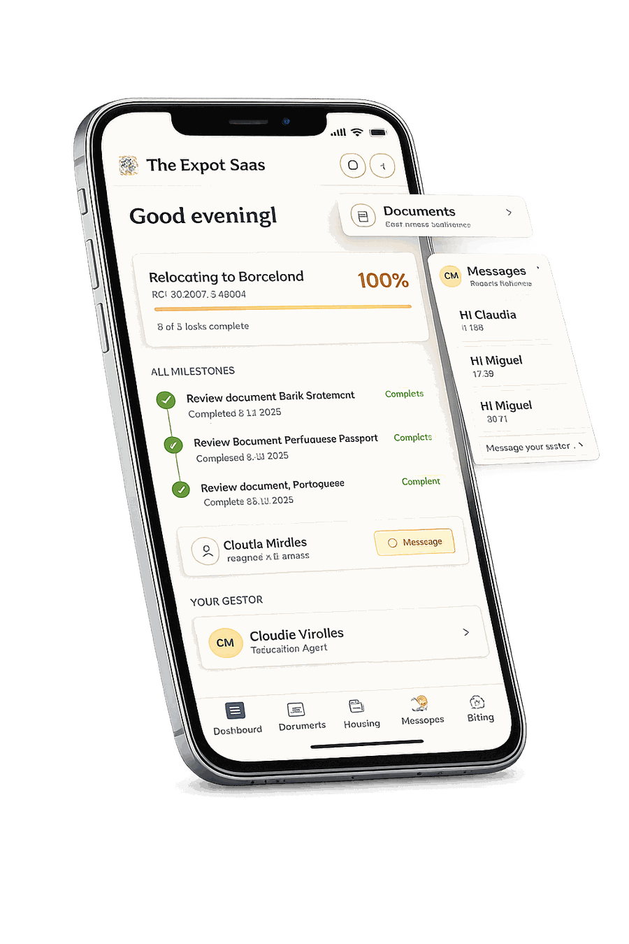 The Expat Saas mobile app dashboard